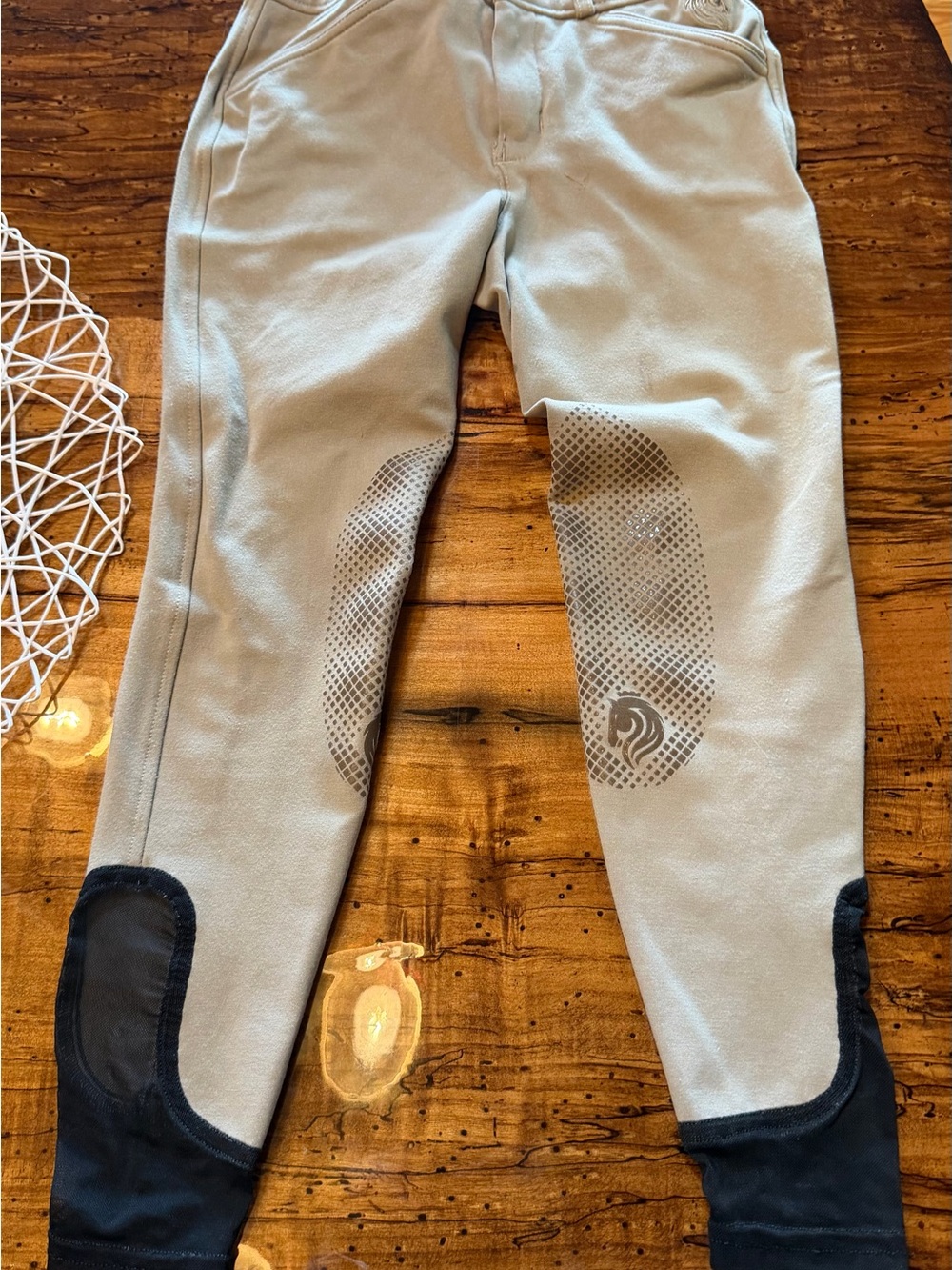 Equivania Kids Stretch Riding breeches in Light beige with Black sock bottom